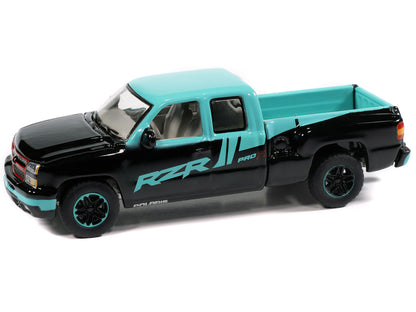 2006 Chevrolet Silverado Pickup Truck "Polaris RZR" Black and Blue "Big Country Collectibles" 2025 Series 1/64 Diecast Model Car