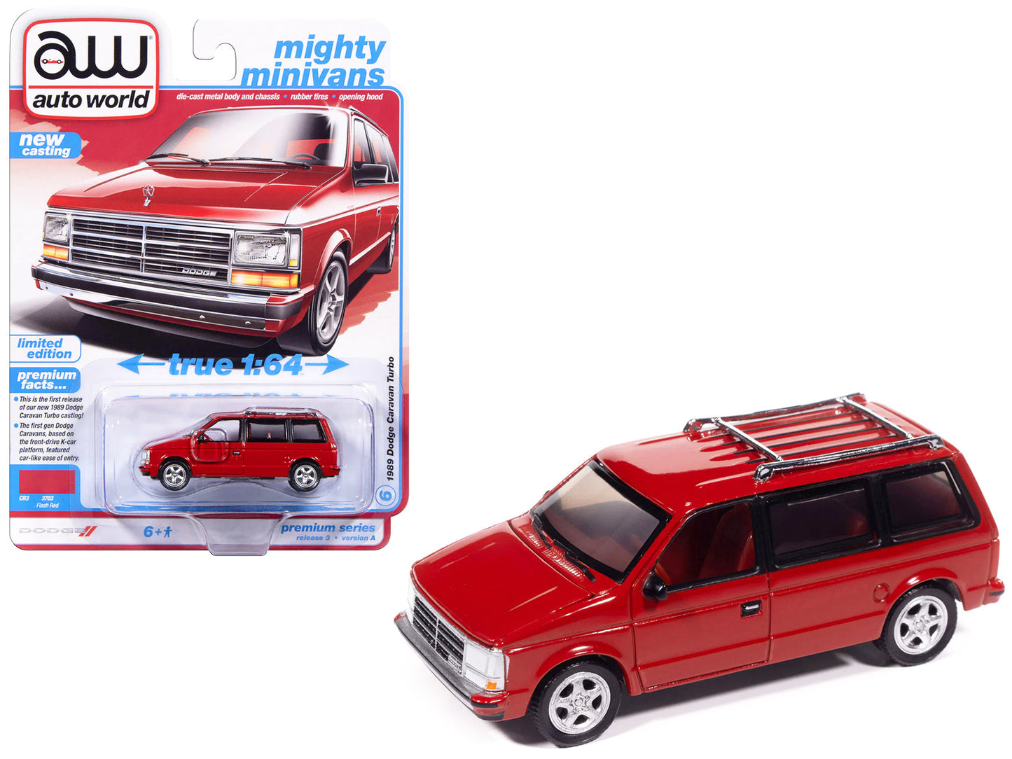 1989 Dodge Caravan Turbo Van Flash Red "Mighty Minivans" Series 1/64 Diecast Model Car