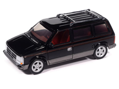 1989 Dodge Caravan Turbo Van Black with Red Stripes and Interior "Mighty Minivans" Series 1/64 Diecast Model Car