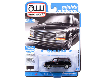 1989 Dodge Caravan Turbo Van Black with Red Stripes and Interior "Mighty Minivans" Series 1/64 Diecast Model Car