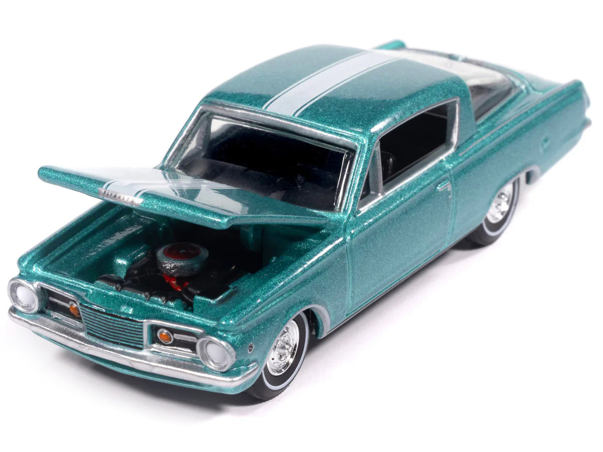1965 Plymouth Barracuda Formula S Turquoise Metallic with White Stripe "Vintage Muscle" Series 1/64 Diecast Model Car