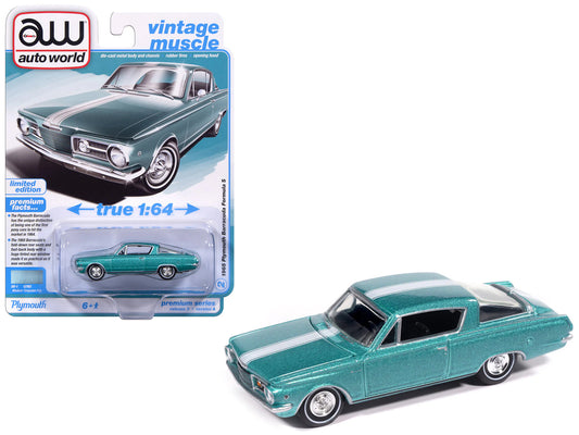 1965 Plymouth Barracuda Formula S Turquoise Metallic with White Stripe "Vintage Muscle" Series 1/64 Diecast Model Car