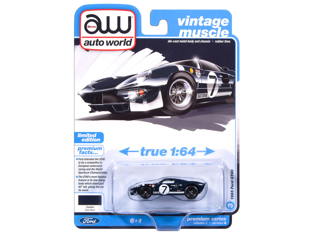1965 Ford GT40 #7 Blue Black with White Stripes "Vintage Muscle" Series 1/64 Diecast Model Car
