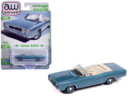 1968 Dodge Coronet 500 Convertible Pale Blue Metallic with White Interior "Vintage Muscle" Series 1/64 Diecast Model Car