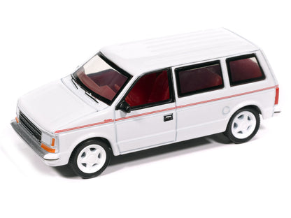 1989 Plymouth Voyager Turbo Van Bright White with Red Stripes and Interior "Mighty Minivans" Series 1/64 Diecast Model Car