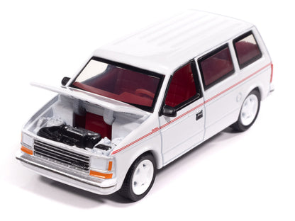 1989 Plymouth Voyager Turbo Van Bright White with Red Stripes and Interior "Mighty Minivans" Series 1/64 Diecast Model Car