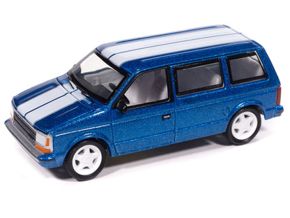 1989 Plymouth Voyager Turbo Van Daytona Blue Metallic with White Stripes and Interior "Mighty Minivans" Series 1/64 Diecast Model Car