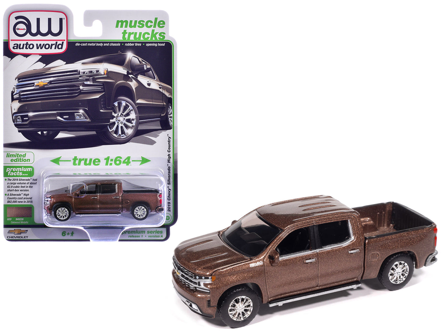 2019 Chevrolet Silverado High Country Pickup Truck Oakwood Brown Metallic "Muscle Trucks" Series 1/64 Diecast Model Car