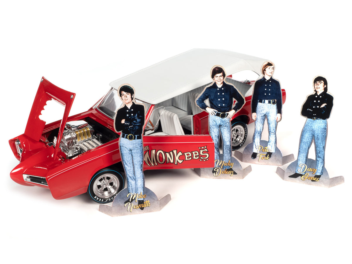 Monkeemobile Red with White Top and Interior "The Monkees" with Four Monkees Figure Cutouts "Silver Screen Machines" Series 1/18 Diecast Model Car