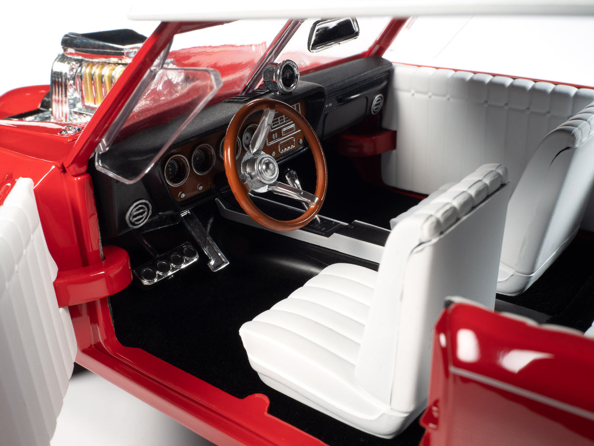 Monkeemobile Red with White Top and Interior "The Monkees" with Four Monkees Figure Cutouts "Silver Screen Machines" Series 1/18 Diecast Model Car
