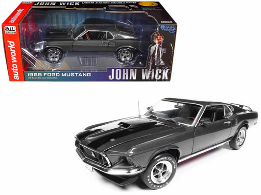 1969 Ford Mustang Dark Gray Metallic with Black Stripes "John Wick" (2014) Movie "Silver Screen Machines" Series 1/18 Diecast Model Car