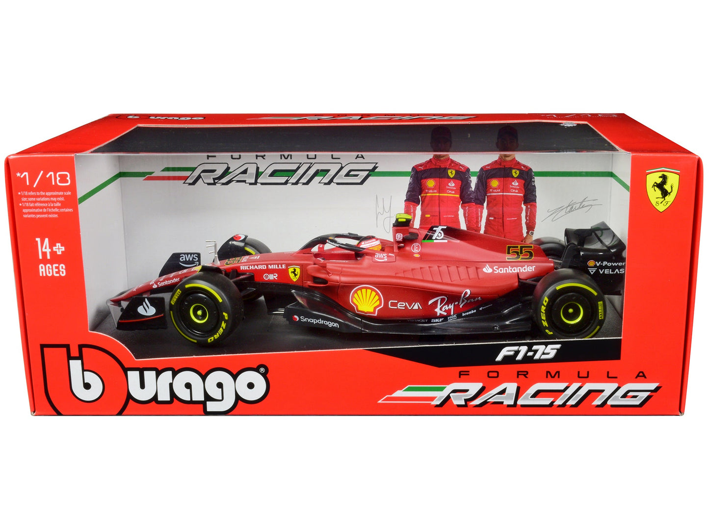 Ferrari F1-75 #55 Carlos Sainz "Ferrari Racing" Formula One F1 (2022) "Formula Racing" Series 1/18 Diecast Model Car