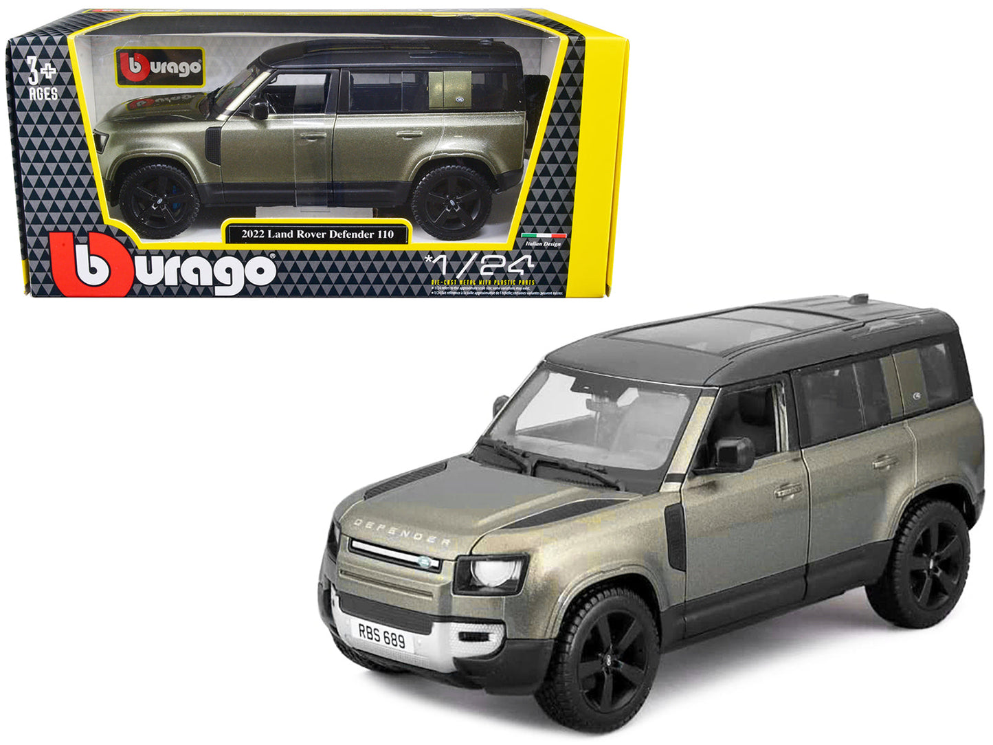 2022 Land Rover Defender 110 Green Metallic with Black Top and Sunroof 1/24 Diecast Model Car