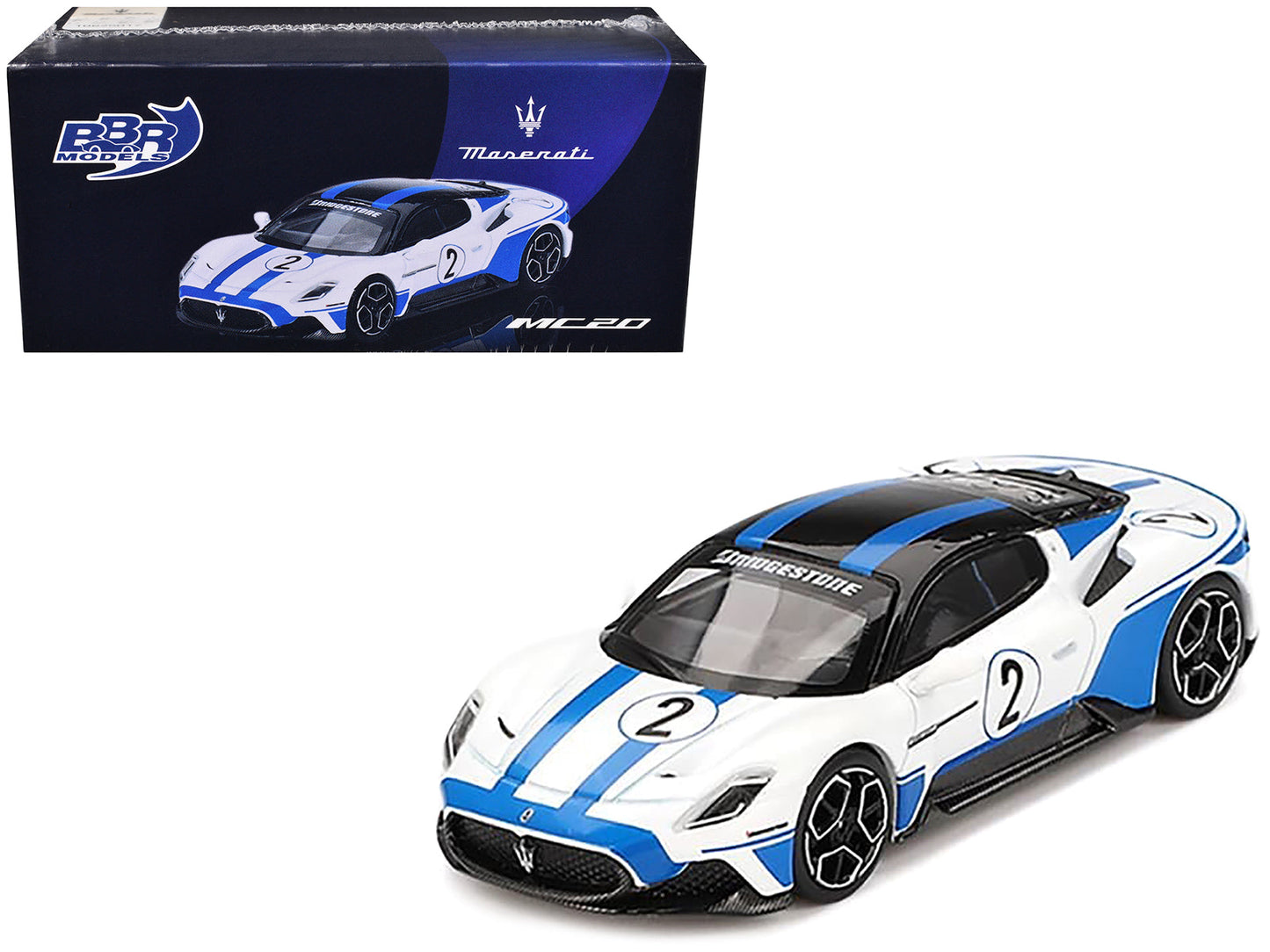 Maserati MC20 #2 White with Blue Stripes and Black Top "Maserati Performance Experience" 1/64 Diecast Model Car