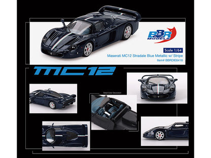 Maserati MC12 Stradale Blue Metallic with White Stripe 1/64 Diecast Model Car