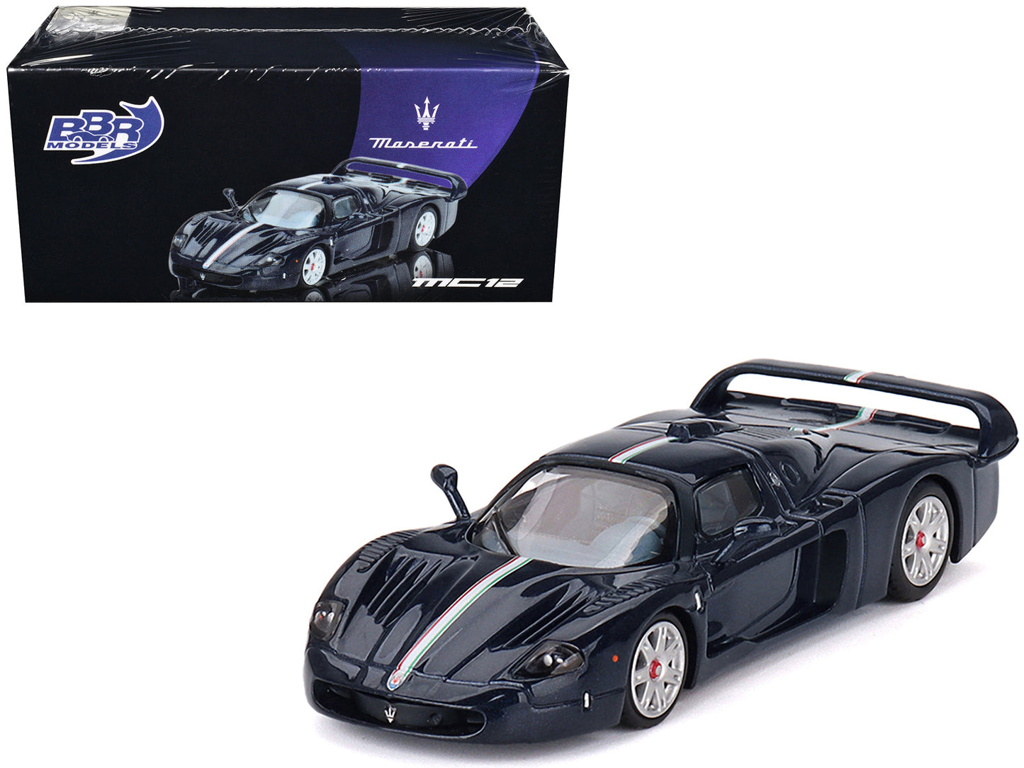 Maserati MC12 Stradale Blue Metallic with White Stripe 1/64 Diecast Model Car