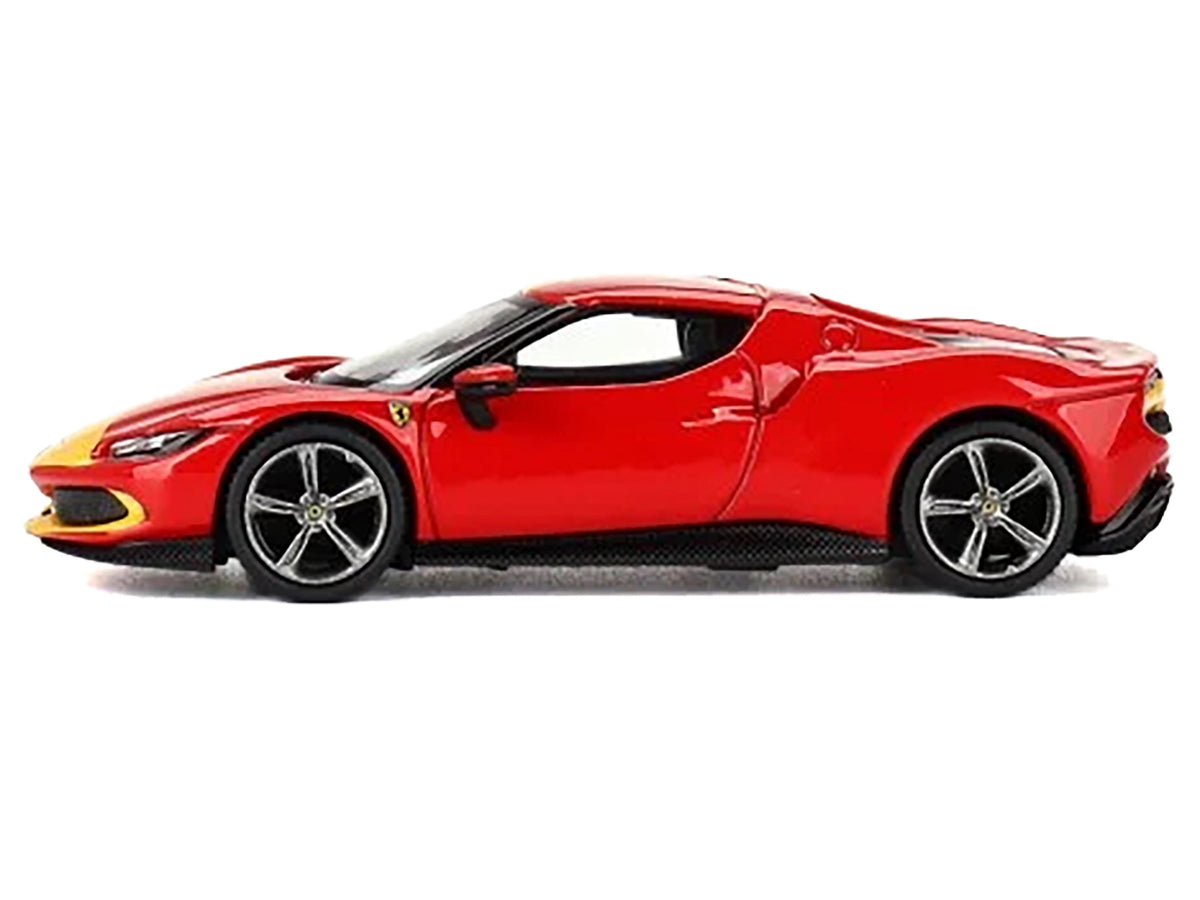 Ferrari 296 GTB Assetto Fiorano Rosso Corsa Red with Yellow Stripes 1/64 Diecast Model Car