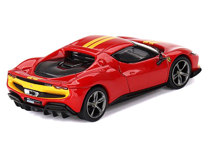 Ferrari 296 GTB Assetto Fiorano Rosso Corsa Red with Yellow Stripes 1/64 Diecast Model Car
