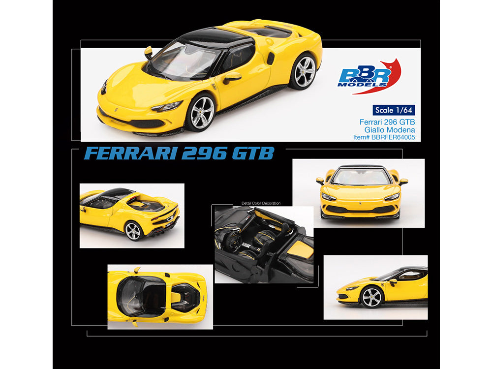 Ferrari 296 GTB Giallo Modena Yellow with Black Top 1/64 Diecast Model Car