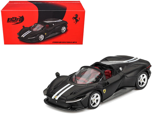 Ferrari Daytona SP3 Matt Black with White Stripes and Red Interior 1/64 Diecast Model Car