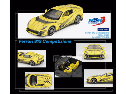 Ferrari 812 Competizione Matt Yellow with Graphics and Yellow Interior "Tailor Made" 1/64 Diecast Model Car
