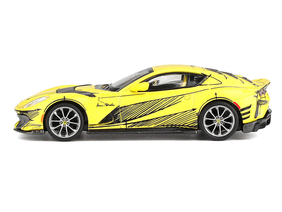 Ferrari 812 Competizione Matt Yellow with Graphics and Yellow Interior "Tailor Made" 1/64 Diecast Model Car