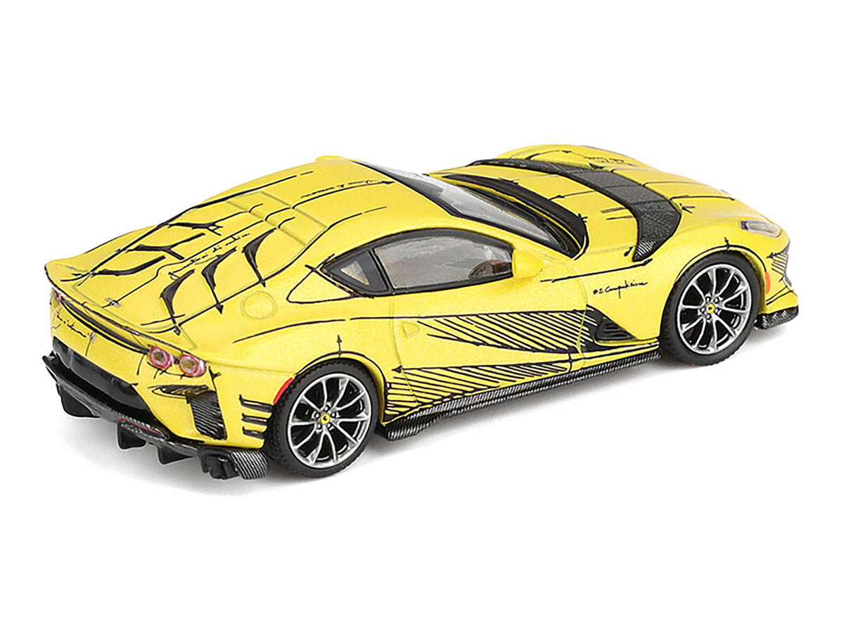 Ferrari 812 Competizione Matt Yellow with Graphics and Yellow Interior "Tailor Made" 1/64 Diecast Model Car