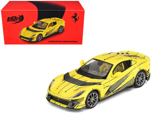 Ferrari 812 Competizione Matt Yellow with Graphics and Yellow Interior "Tailor Made" 1/64 Diecast Model Car