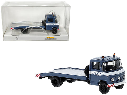 1968 Mercedes-Benz L 608 D Flatbed Truck Blue with White Stripes "Mercedes-Benz Service" 1/87 (HO) Scale Model Car