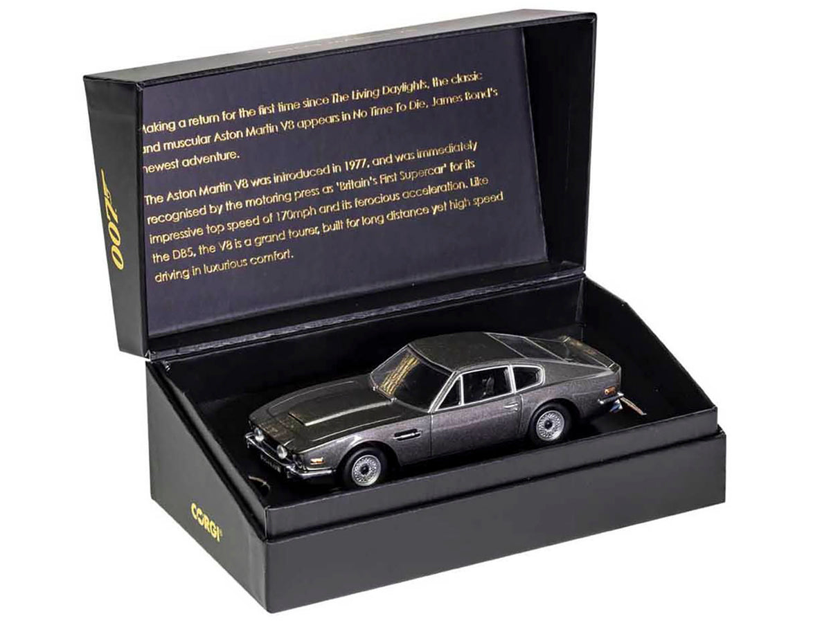 Aston Martin V8 RHD (Right Hand Drive) Black Metallic James Bond 007 "No Time To Die" (2021) Movie Diecast Model Car
