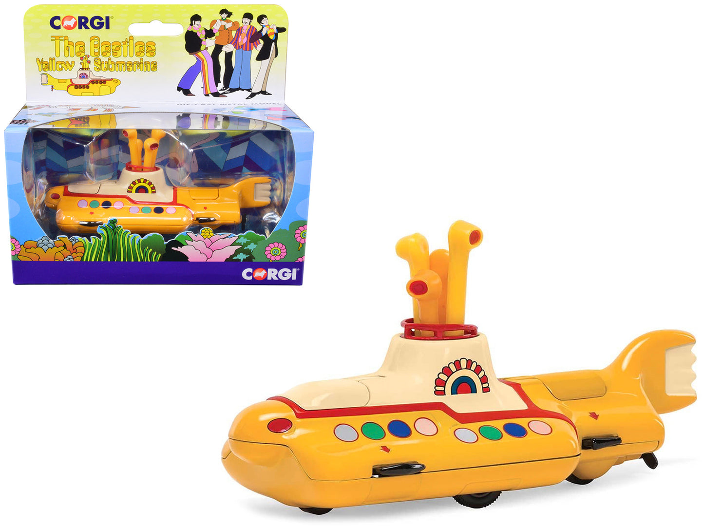 "The Beatles" Yellow Submarine with Sitting Band Member Figures Diecast Model