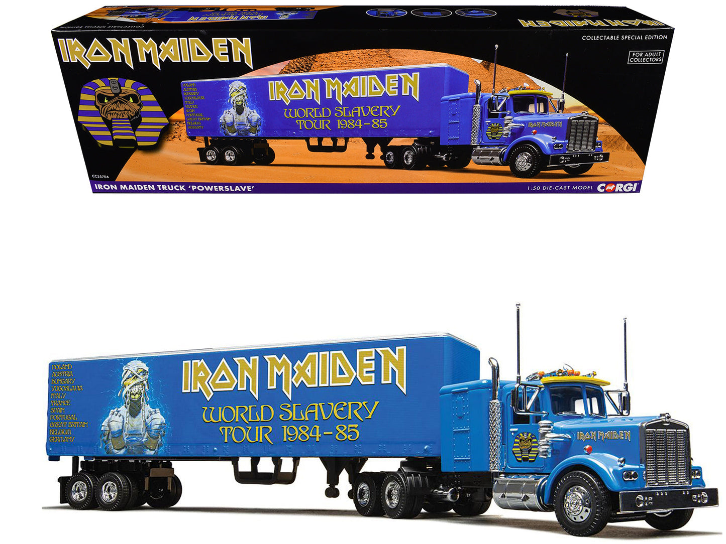 Iron Maiden "Powerslave" Transport Truck Blue "World Slavery Tour 1984-85" 1/50 Diecast Model