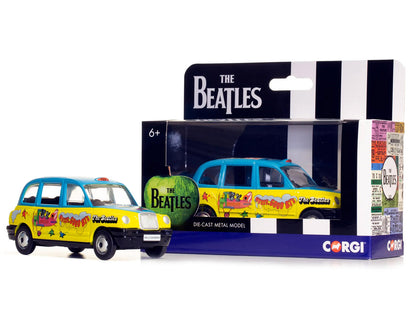 The Beatles London Taxi RHD (Right Hand Drive) "Hello Goodbye" Blue and Yellow with Graphics Diecast Model