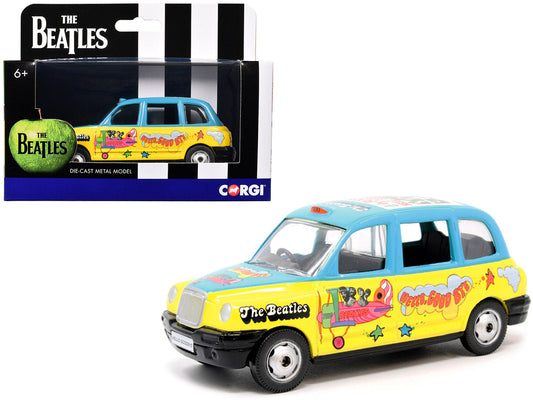 The Beatles London Taxi RHD (Right Hand Drive) "Hello Goodbye" Blue and Yellow with Graphics Diecast Model