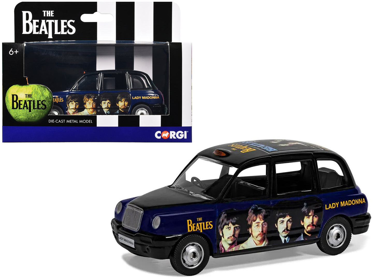 The Beatles London Taxi RHD (Right Hand Drive) "Lady Madonna" Black and Dark Blue with Graphics Diecast Model