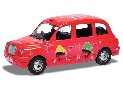 The Beatles London Taxi RHD (Right Hand Drive) "Christmas Taxi" Red with Graphics Diecast Model