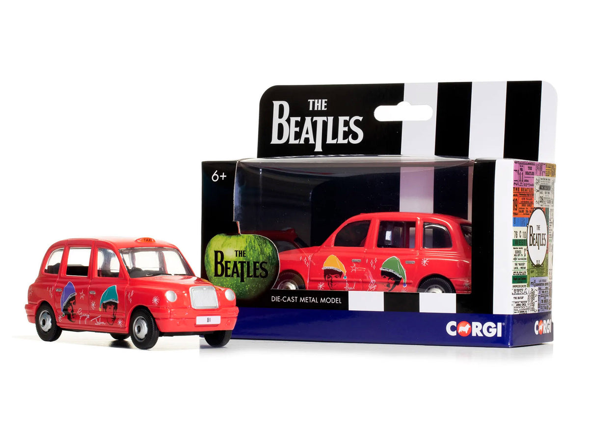 The Beatles London Taxi RHD (Right Hand Drive) "Christmas Taxi" Red with Graphics Diecast Model