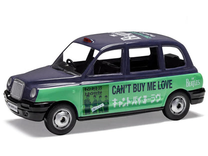 The Beatles London Taxi RHD (Right Hand Drive) "Can't Buy Me Love" Blue and Green with Graphics Diecast Model