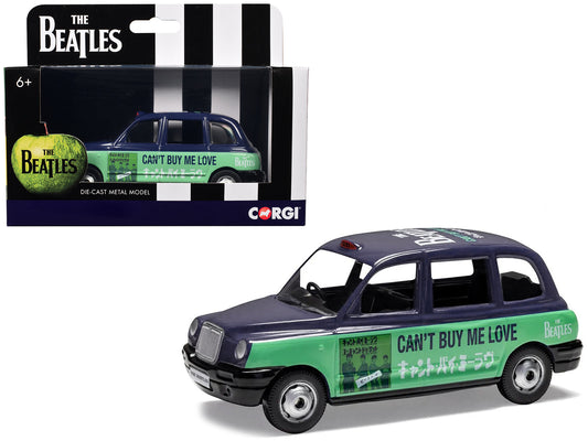The Beatles London Taxi RHD (Right Hand Drive) "Can't Buy Me Love" Blue and Green with Graphics Diecast Model