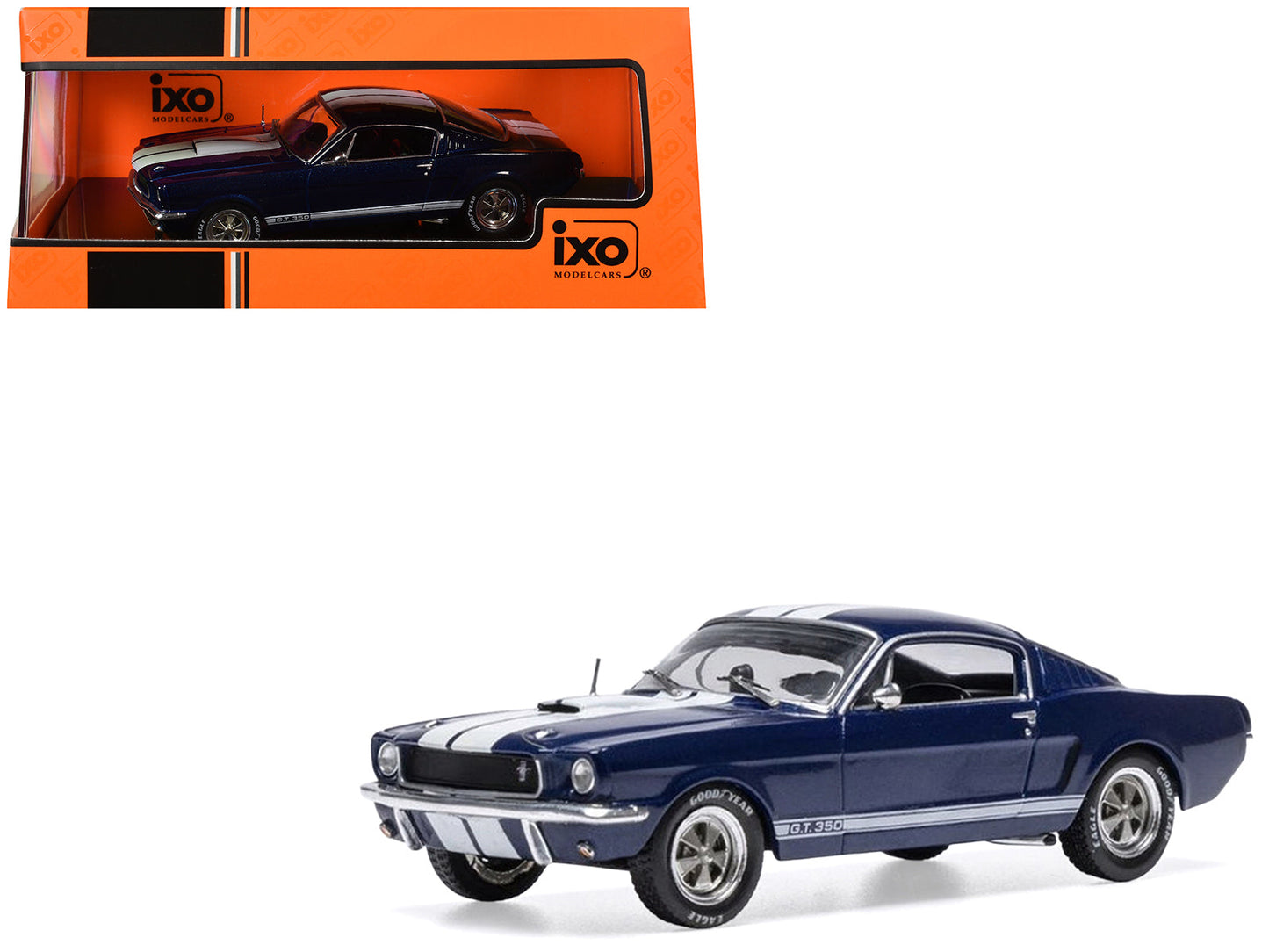 1965 Shelby GT350 Dark Blue Metallic with White Stripes 1/43 Diecast Model