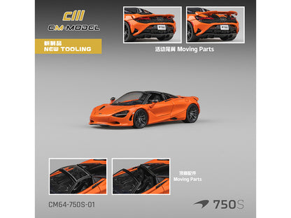 McLaren 750S Spider Orange with Black Accents 1/64 Diecast Model Car