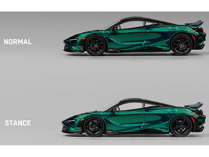 McLaren 765LT Green Carbon Metallic with Black Top and Extra Wheels 1/64 Diecast Model Car