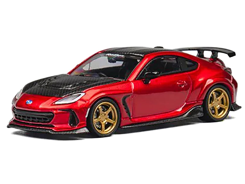Subaru BRZ Varis Arising-1 RHD (Right Hand Drive) Red Metallic with Carbon Hood and Top and Extra Wheels 1/64 Diecast Model Car
