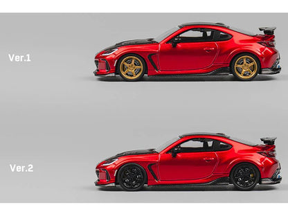 Subaru BRZ Varis Arising-1 RHD (Right Hand Drive) Red Metallic with Carbon Hood and Top and Extra Wheels 1/64 Diecast Model Car