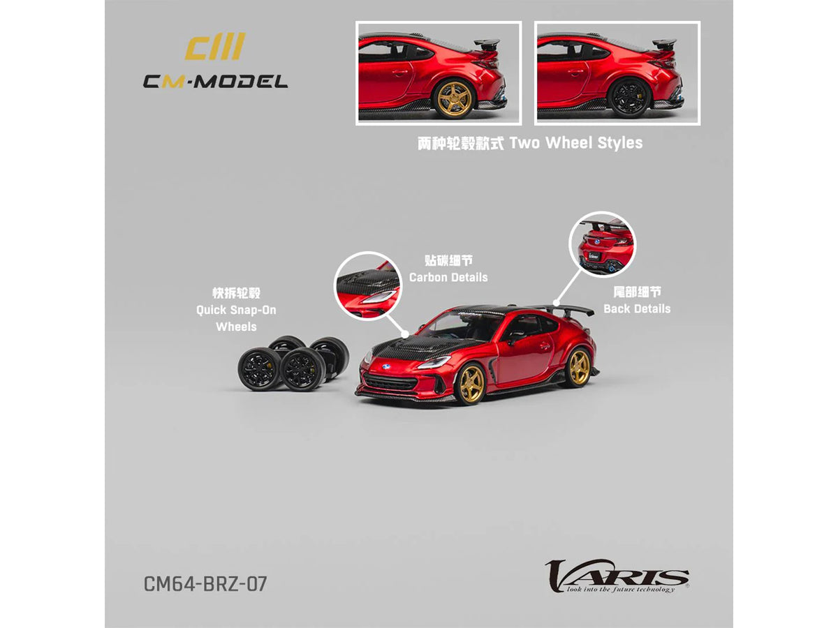 Subaru BRZ Varis Arising-1 RHD (Right Hand Drive) Red Metallic with Carbon Hood and Top and Extra Wheels 1/64 Diecast Model Car