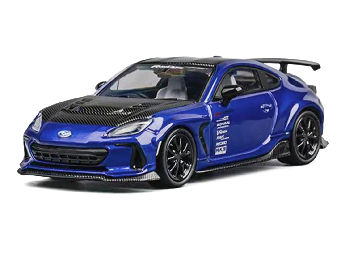 Subaru BRZ Varis Arising-1 RHD (Right Hand Drive) Blue Metallic with Carbon Hood and Top and Extra Wheels 1/64 Diecast Model Car