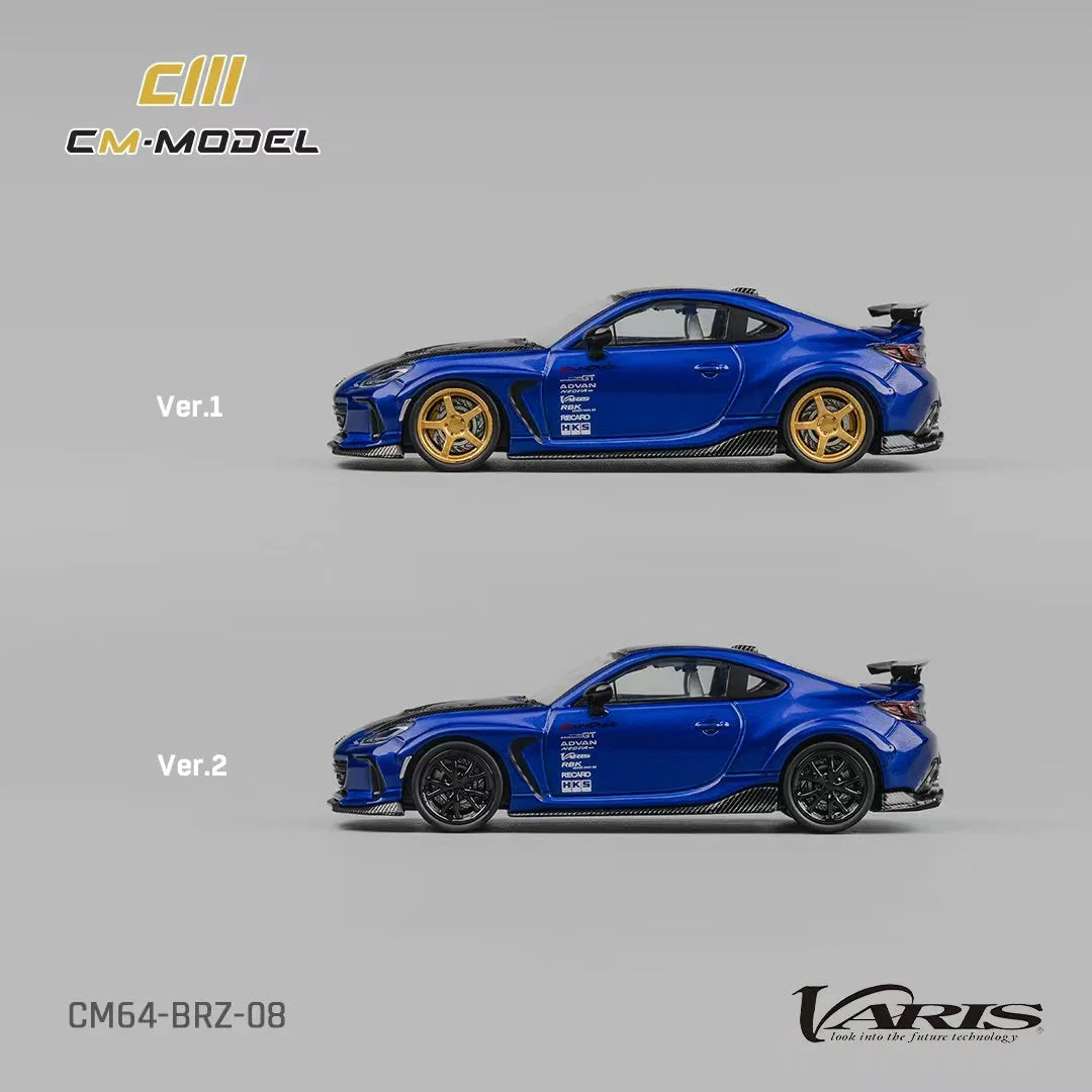 Subaru BRZ Varis Arising-1 RHD (Right Hand Drive) Blue Metallic with Carbon Hood and Top and Extra Wheels 1/64 Diecast Model Car