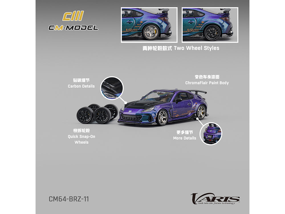 Subaru BRZ Varis Arising-1 RHD (Right Hand Drive) Magic Purple Metallic with Carbon Hood and Extra Wheels  1/64 Diecast Model Car