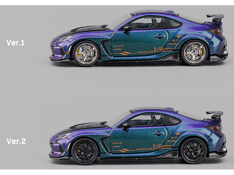 Subaru BRZ Varis Arising-1 RHD (Right Hand Drive) Magic Purple Metallic with Carbon Hood and Extra Wheels  1/64 Diecast Model Car