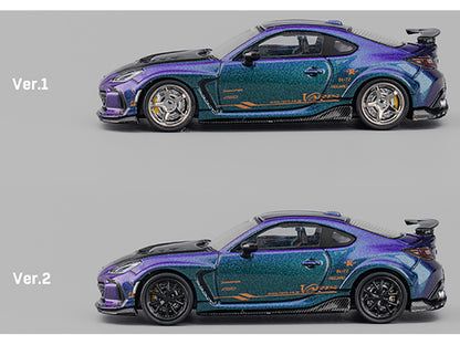Subaru BRZ Varis Arising-1 RHD (Right Hand Drive) Magic Purple Metallic with Carbon Hood and Extra Wheels  1/64 Diecast Model Car